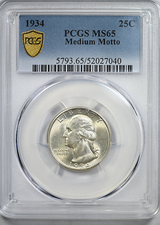 1934 Washington Quarter 25C PCGS MS65 - Medium Motto