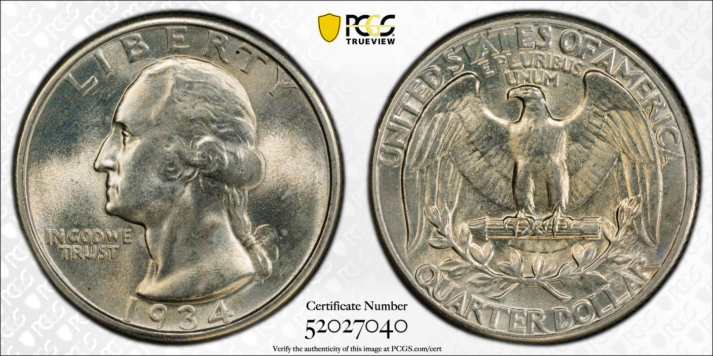 1934 Washington Quarter 25C PCGS MS65 - Medium Motto