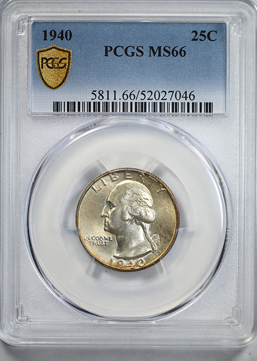 1940 Washington Quarter 25C PCGS MS66