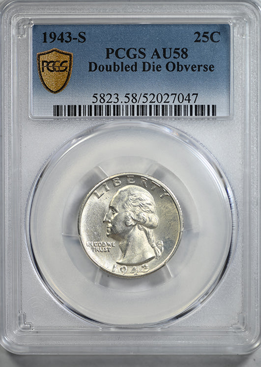 1943-S Doubled Die Obverse Washington Quarter 25C PCGS AU58 DDO