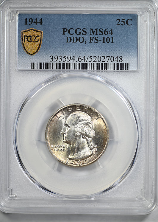 1944 Doubled Die Obverse Washington Quarter 25C PCGS MS64 - DDO, FS-101