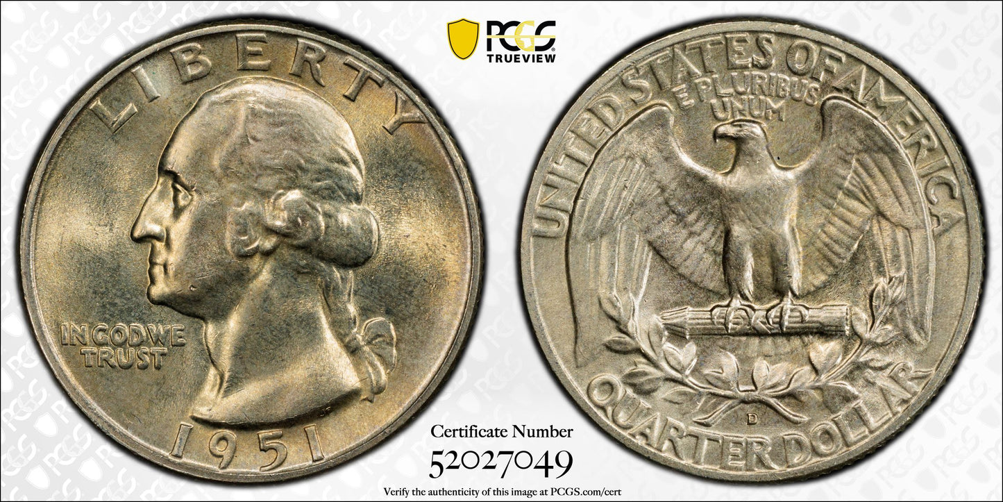1951-D Doubled Die Obverse Washington Quarter 25C PCGS MS65