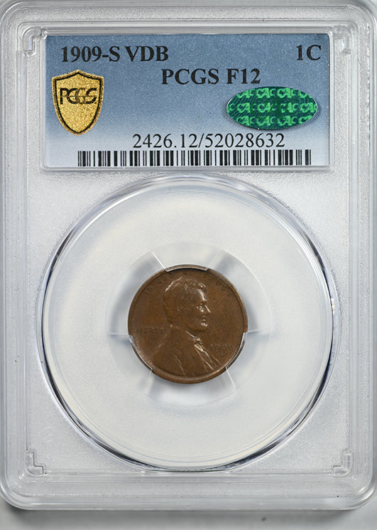 1909-S VDB Lincoln Wheat Cent 1C PCGS F12 CAC