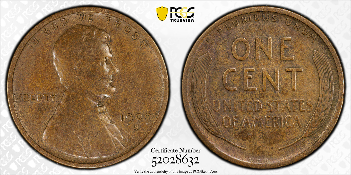 1909-S VDB Lincoln Wheat Cent 1C PCGS F12 CAC