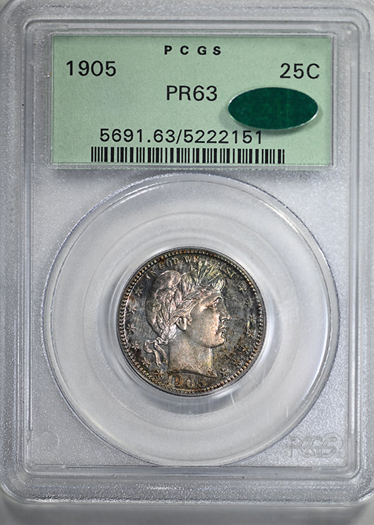 1905 Proof Barber Quarter 25C PCGS PR63 CAC OGH - TONED!