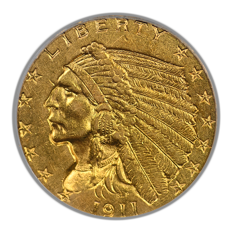 1911-D Indian Head Gold Quarter Eagle $2.50 PCGS AU50 CAC - Strong D
