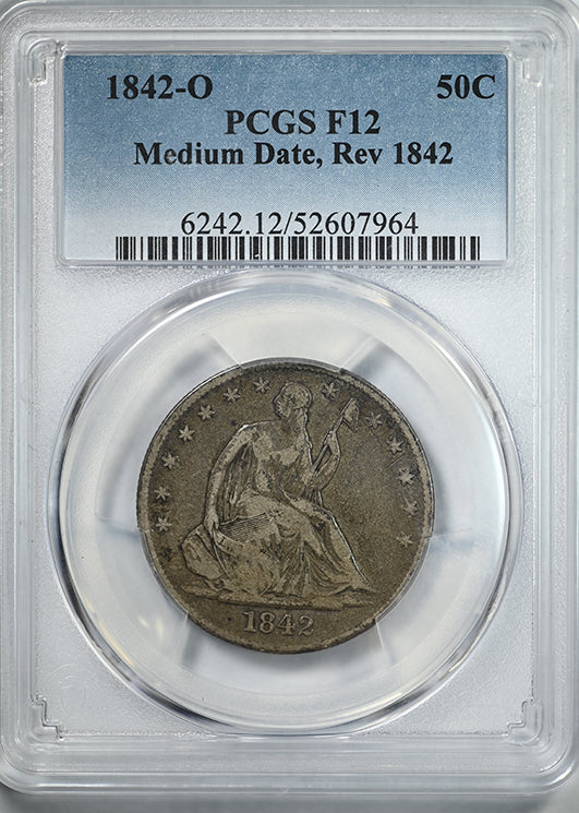 1842-O Liberty Seated Half Dollar 50C PCGS F12 - Medium Date, Reverse of 1842