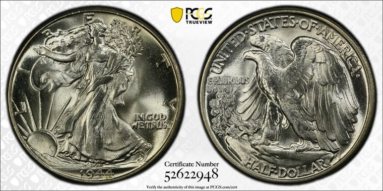 1944 Walking Liberty Half Dollar 50C PCGS MS66+