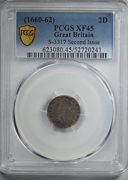 (1660-62) Great Britain 2D Two Pence PCGS XF45 S-3317 Second Issue