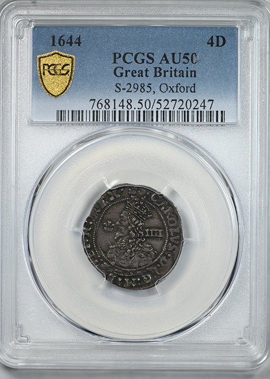 1644 Great Britain 4D Fourpence Groat PCGS AU50 S-2985 Oxford