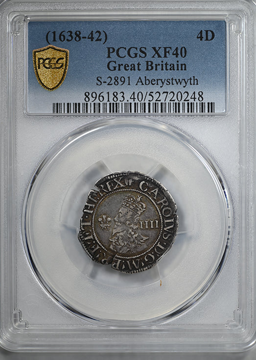 (1638-42) Great Britain 4D Fourpence Groat PCGS XF40 S-2891 Aberystwyth