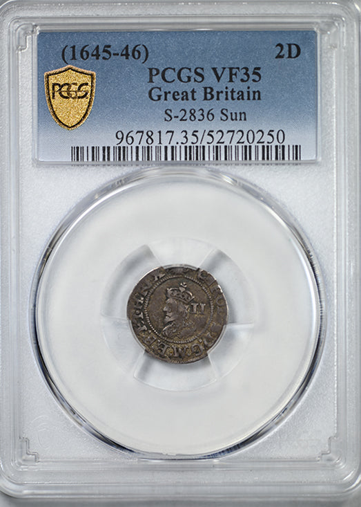 (1645-46) Great Britain 2D Two Pence PCGS VF35 S-2836 Sun