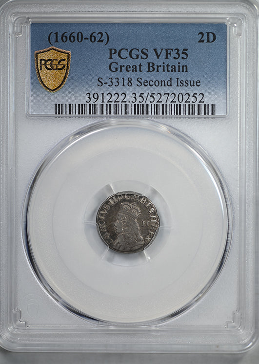 (1660-62) Great Britain 2D Two Pence PCGS VF35 S-3318 Second Issue