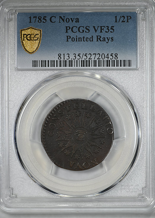 1785 Nova Constellatio Copper Colonial 1/2P Half Penny PCGS VF35 - Pointed Rays