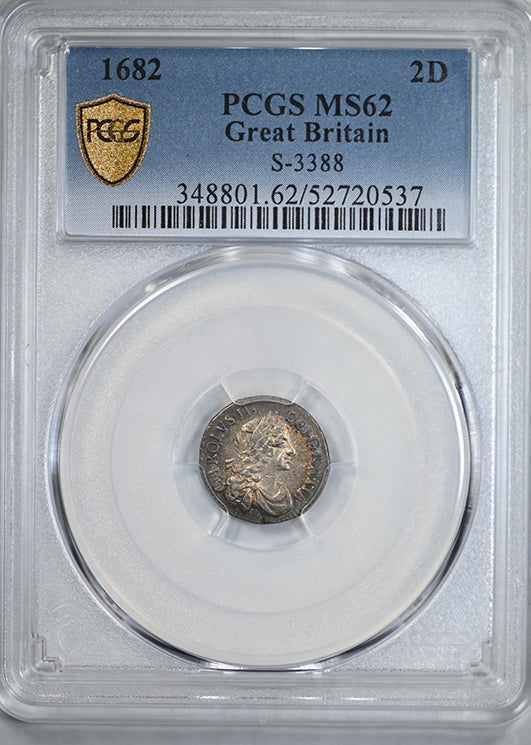1682 Great Britain 2D Two Pence PCGS MS62 S-3388 - TONED!