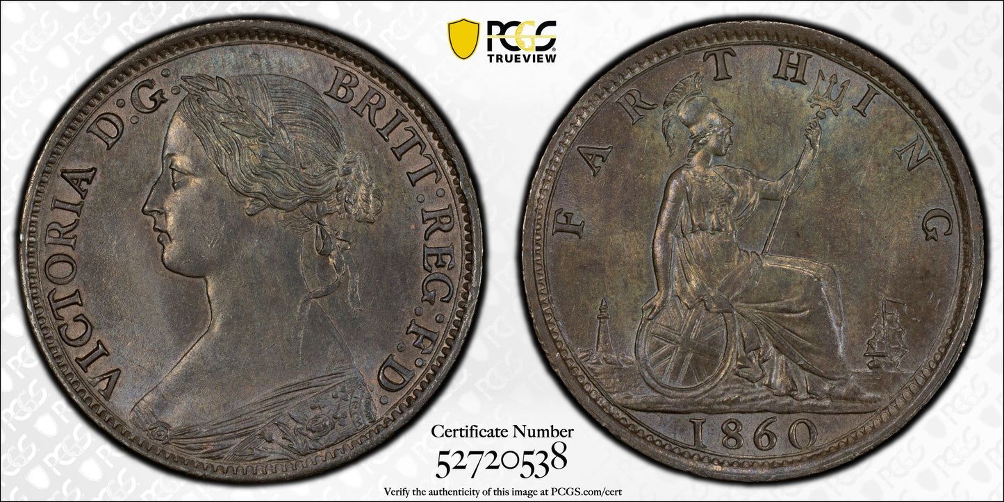 1860 Great Britain 1/4D Farthing PCGS MS64BN S-3958 Toothed Border