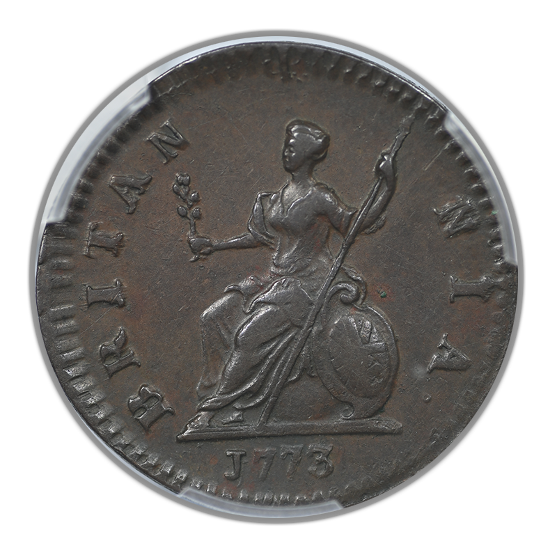 1773 Great Britain 1/4D Farthing PCGS AU58 S-3775 No Stop after REX