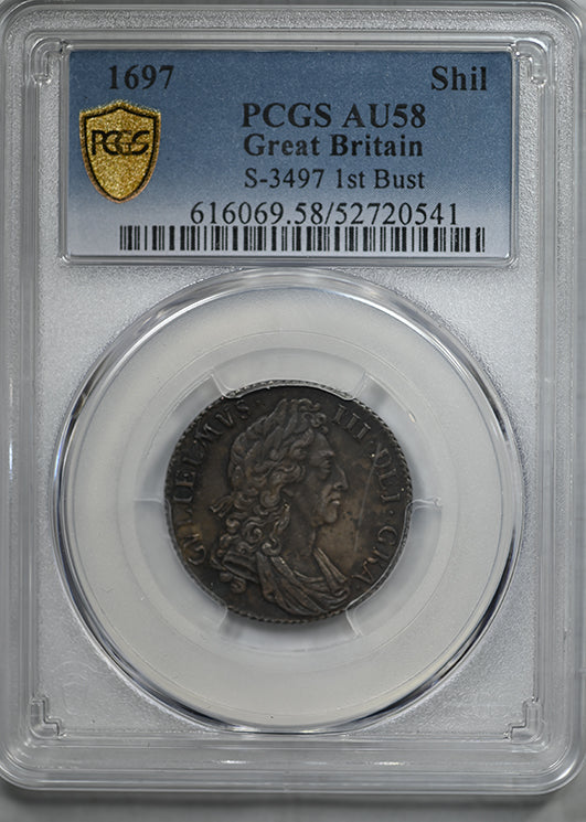 1697 Great Britain Shilling PCGS AU58 S-3497 1st Bust