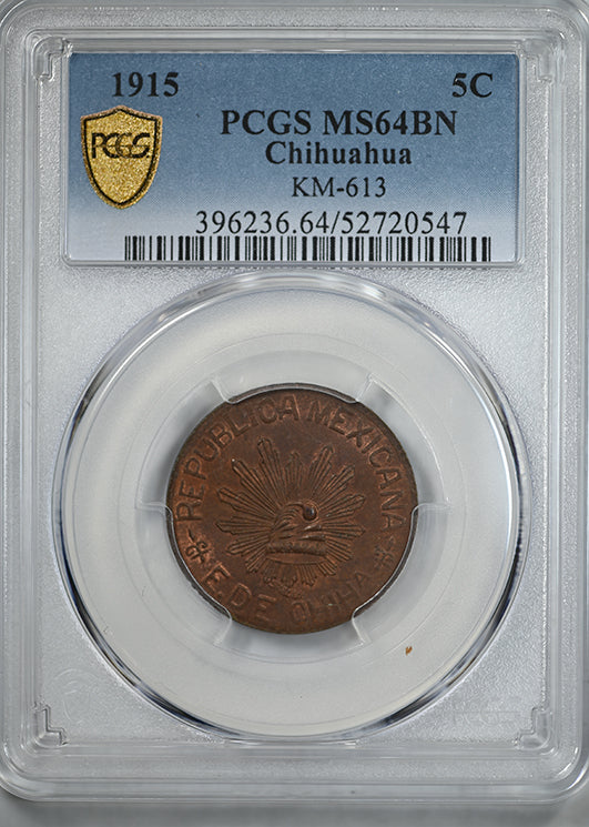 1915 Mexico Chihuahua 5C Centavos PCGS MS64BN KM-613