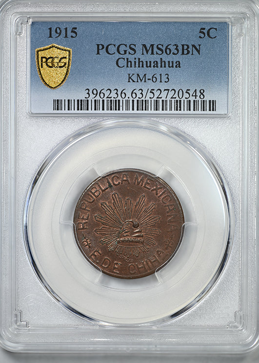 1915 Mexico Chihuahua 5C Centavos PCGS MS63BN KM-613