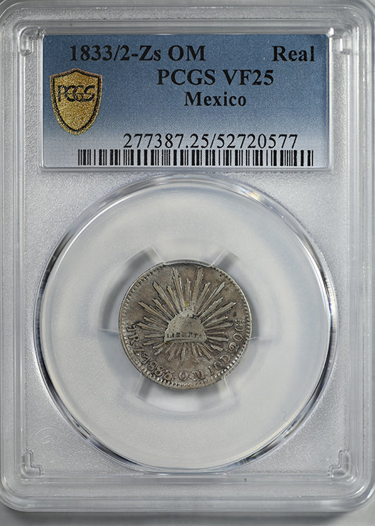 1833/2-Zs OM Mexico Real PCGS VF25