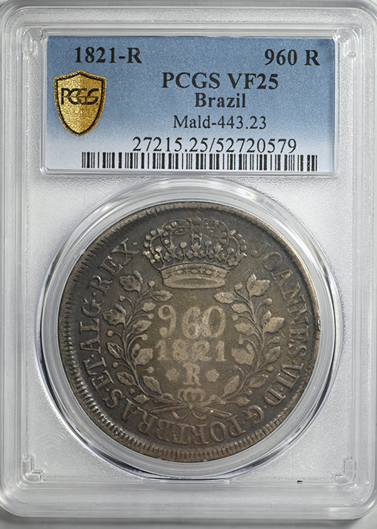 1821-R Brazil 960R Reis PCGS VF25 Mald-443.23