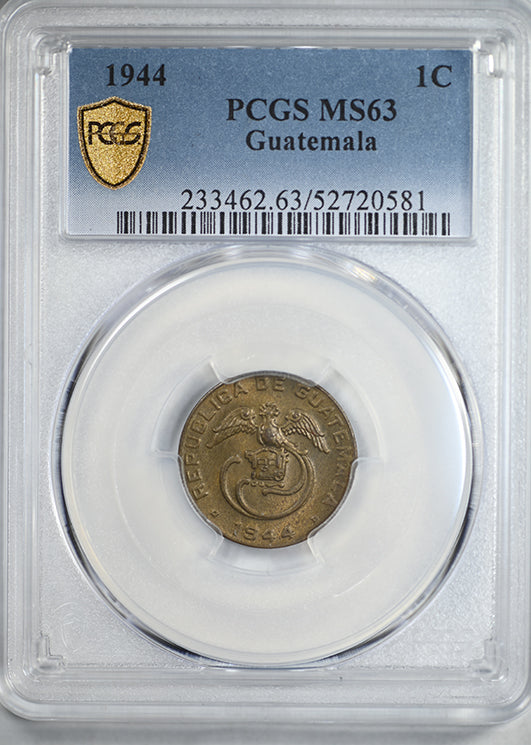1944 Guatemala 1C Centavo De Quetzal Bird PCGS MS63