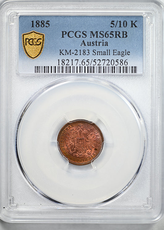 1885 Austria 5/10K Kreuzer PCGS MS65RB KM-2183 Small Eagle