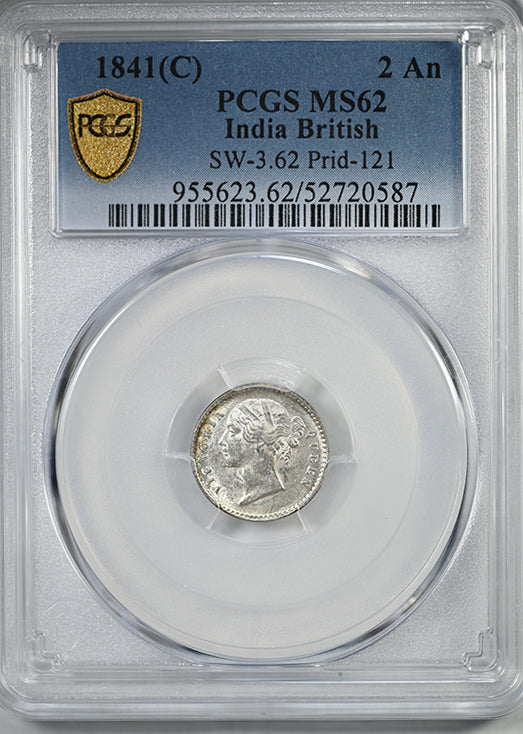 1841(C) India British 2 Annas PCGS MS62 SW-3.62 Prid-121