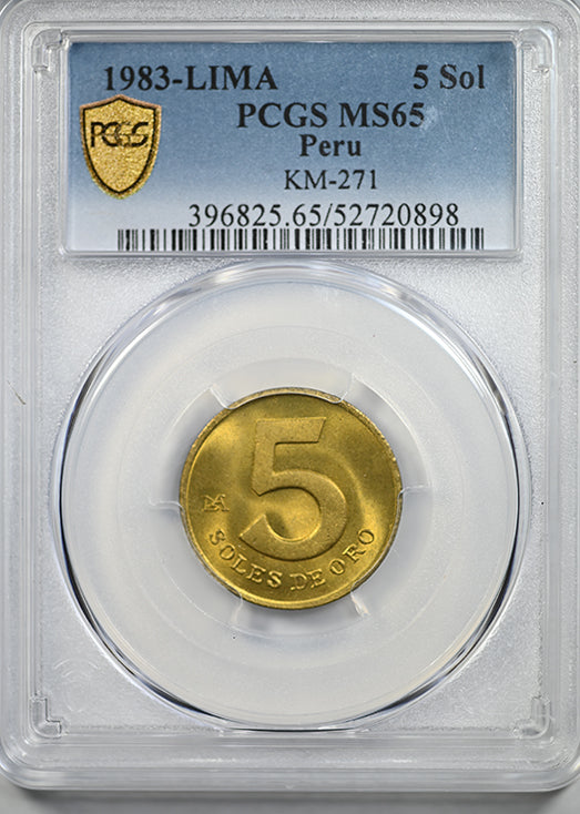 1983-LIMA Peru 5S Sol PCGS MS65 KM-271 - TOP POP!