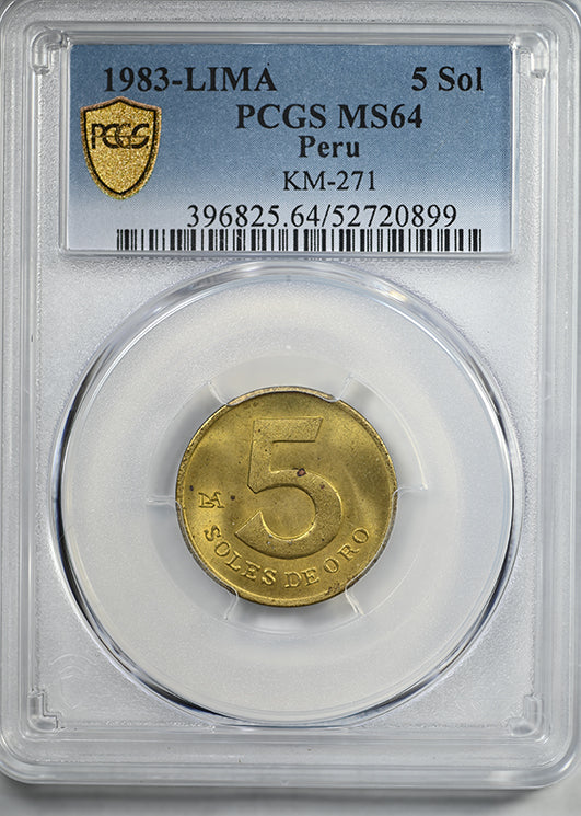 1983-LIMA Peru 5S Sol PCGS MS64 KM-271