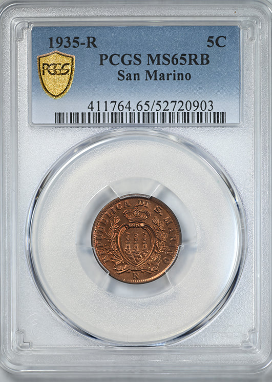 1935-R San Marino 5C Centesimi PCGS MS65RB