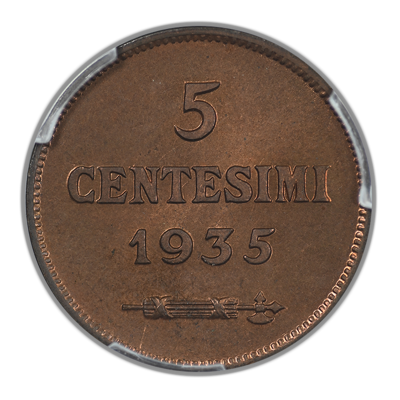 1935-R San Marino 5C Centesimi PCGS MS65RB