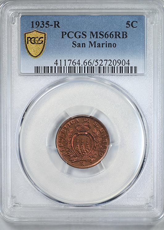1935-R San Marino 5C Centesimi PCGS MS66RB