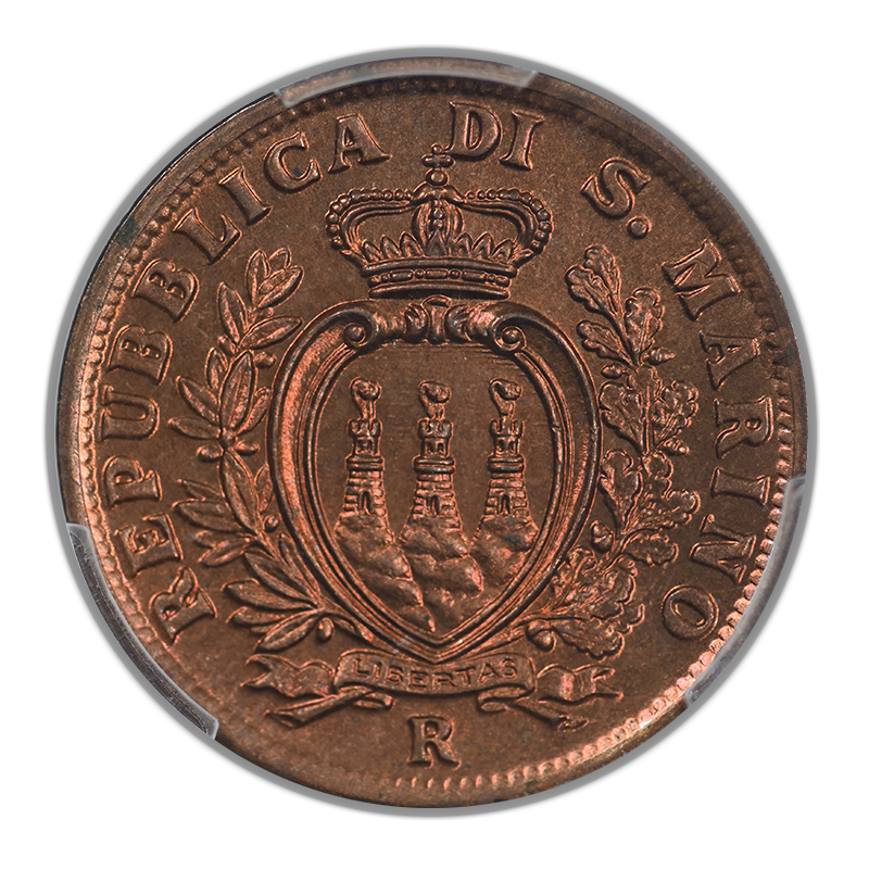 1935-R San Marino 5C Centesimi PCGS MS66RB - TOP POP!