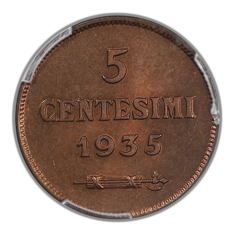 1935-R San Marino 5C Centesimi PCGS MS66RB - TOP POP!