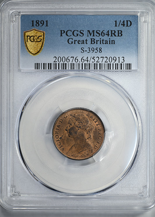 1891 Great Britain 1/4D Farthing PCGS MS64RB S-3958