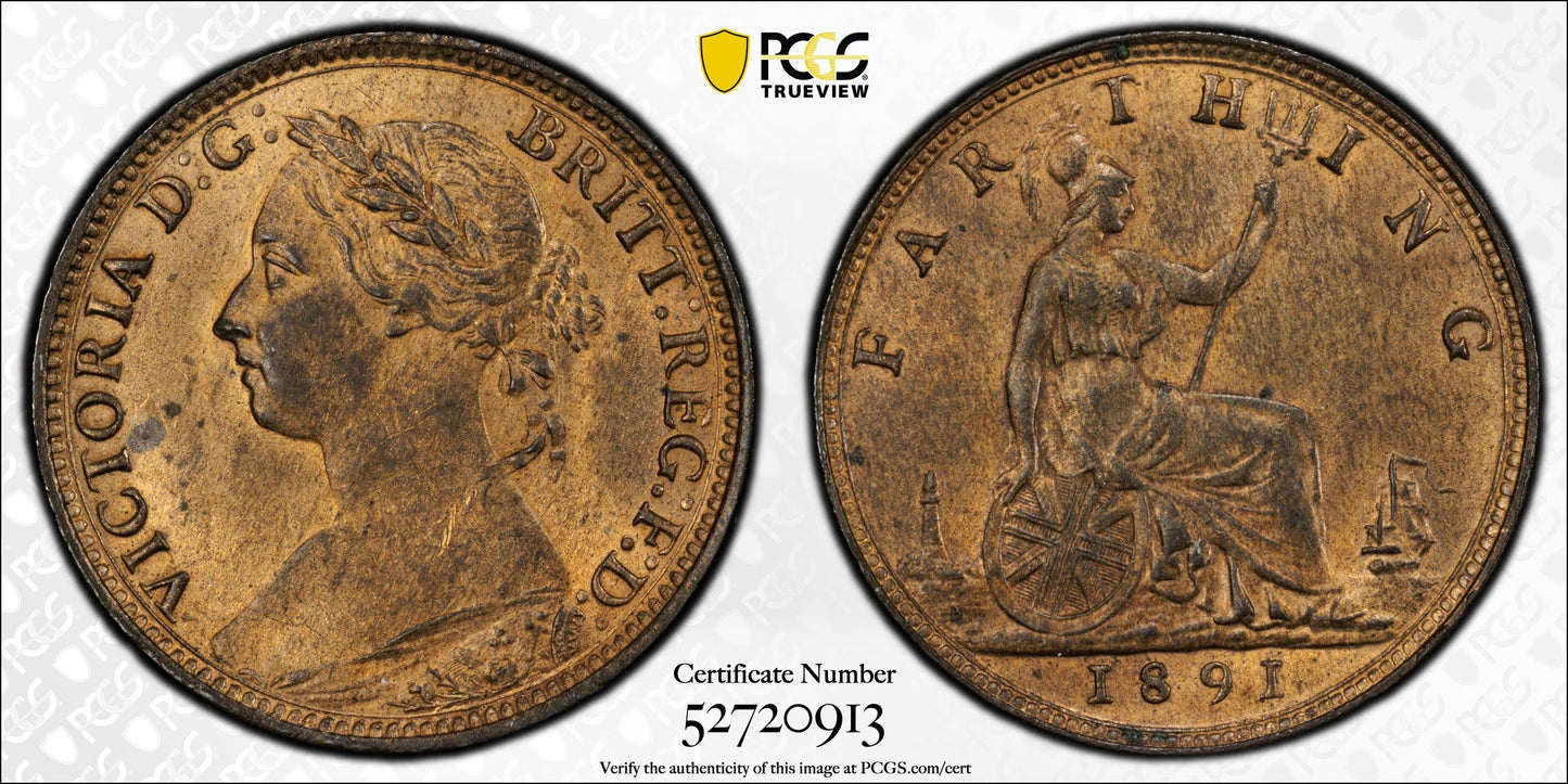 1891 Great Britain 1/4D Farthing PCGS MS64RB S-3958