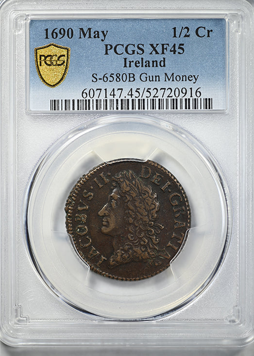 1690 May Ireland 1/2C Half Crown PCGS XF45 S-6580B G. Money