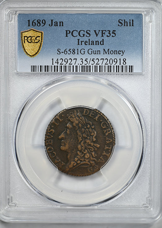 1689 Jan Ireland Shilling PCGS VF35 S-6581G G. Money
