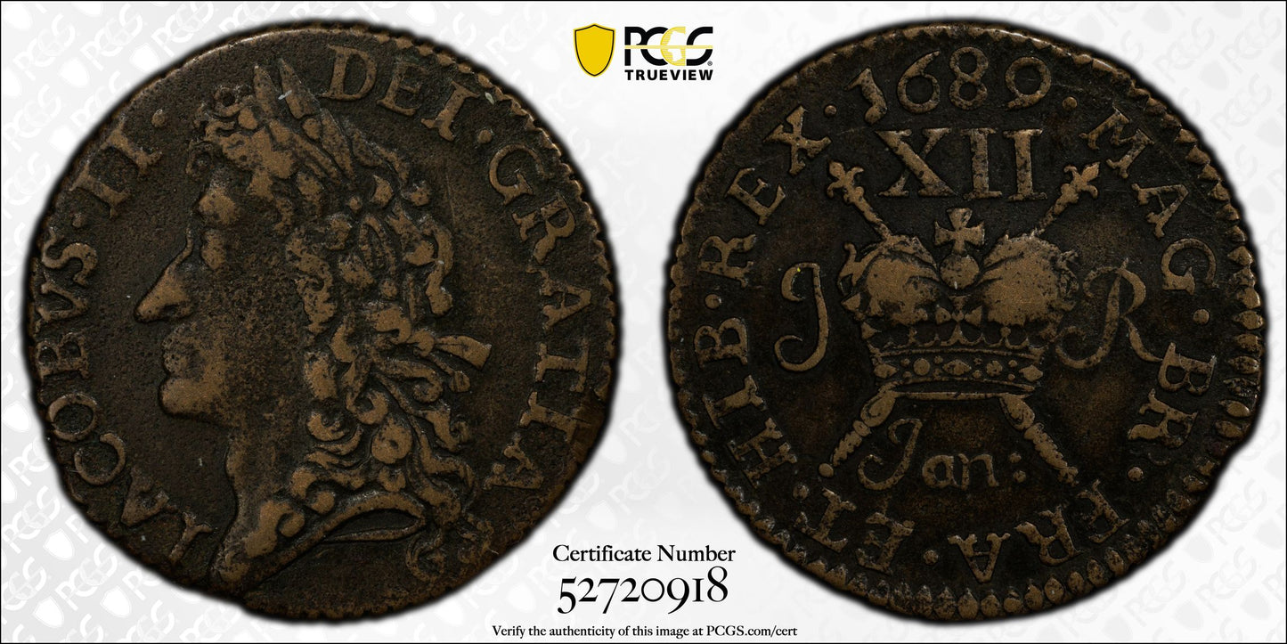 1689 Jan Ireland Shilling PCGS VF35 S-6581G G. Money