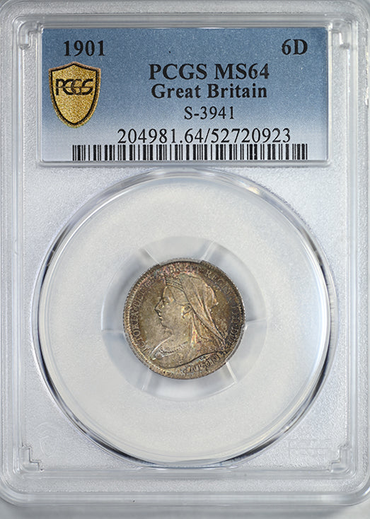 1901 Great Britain 6D Pence Sixpence PCGS MS64 S-3941 - TONED!