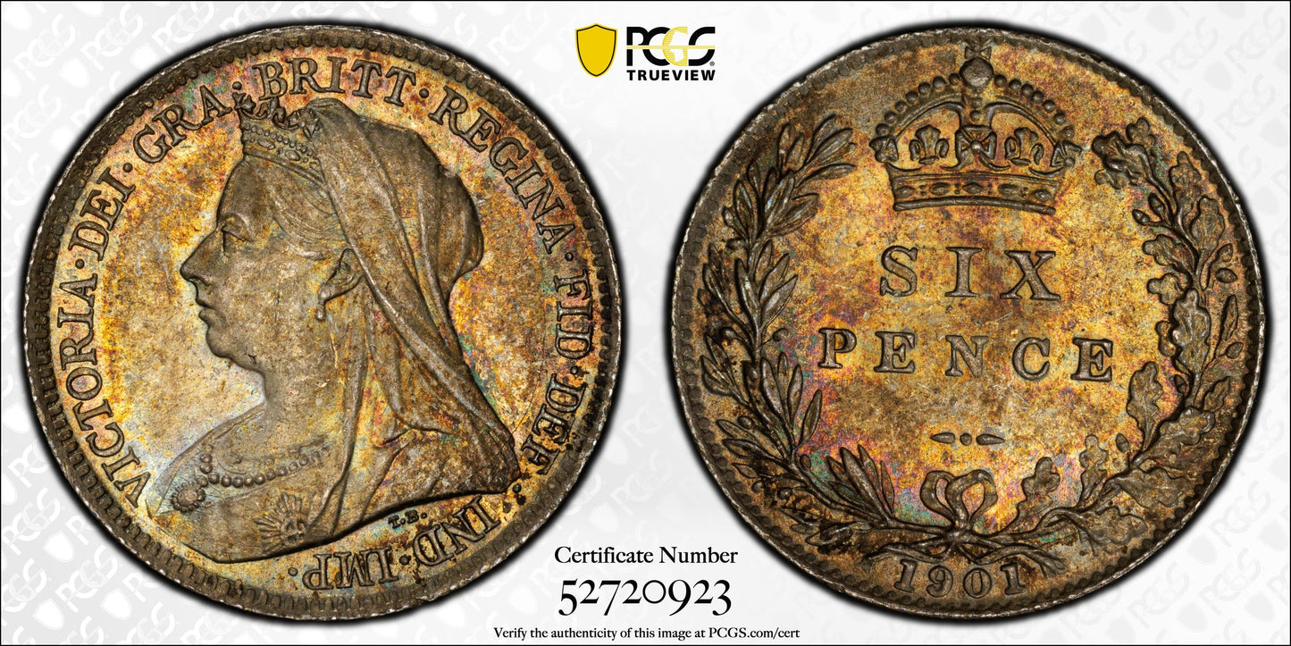 1901 Great Britain 6D Pence Sixpence PCGS MS64 S-3941 - TONED!