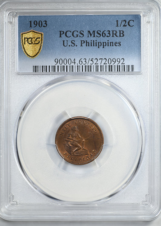 1903 USA Philippines 1/2C Centavo PCGS MS63RB