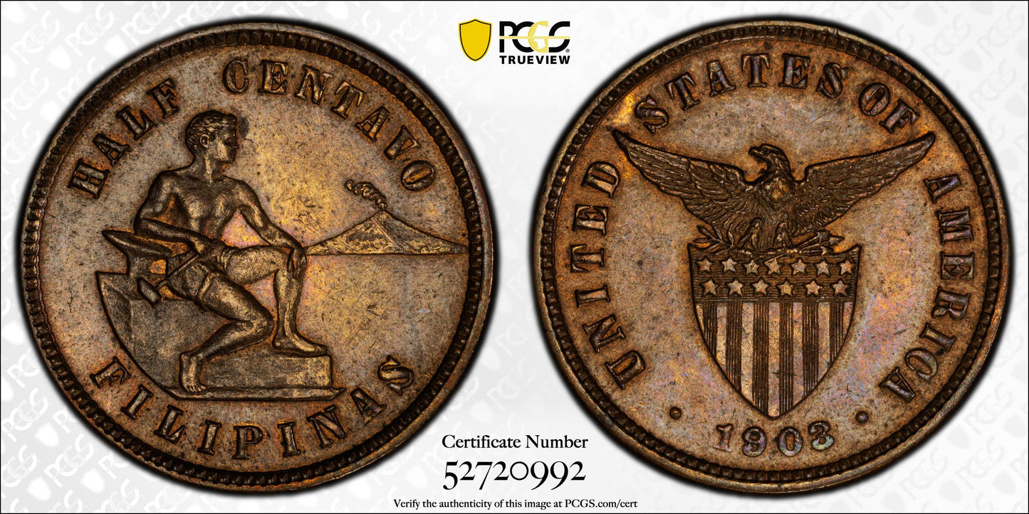 1903 USA Philippines 1/2C Centavo PCGS MS63RB