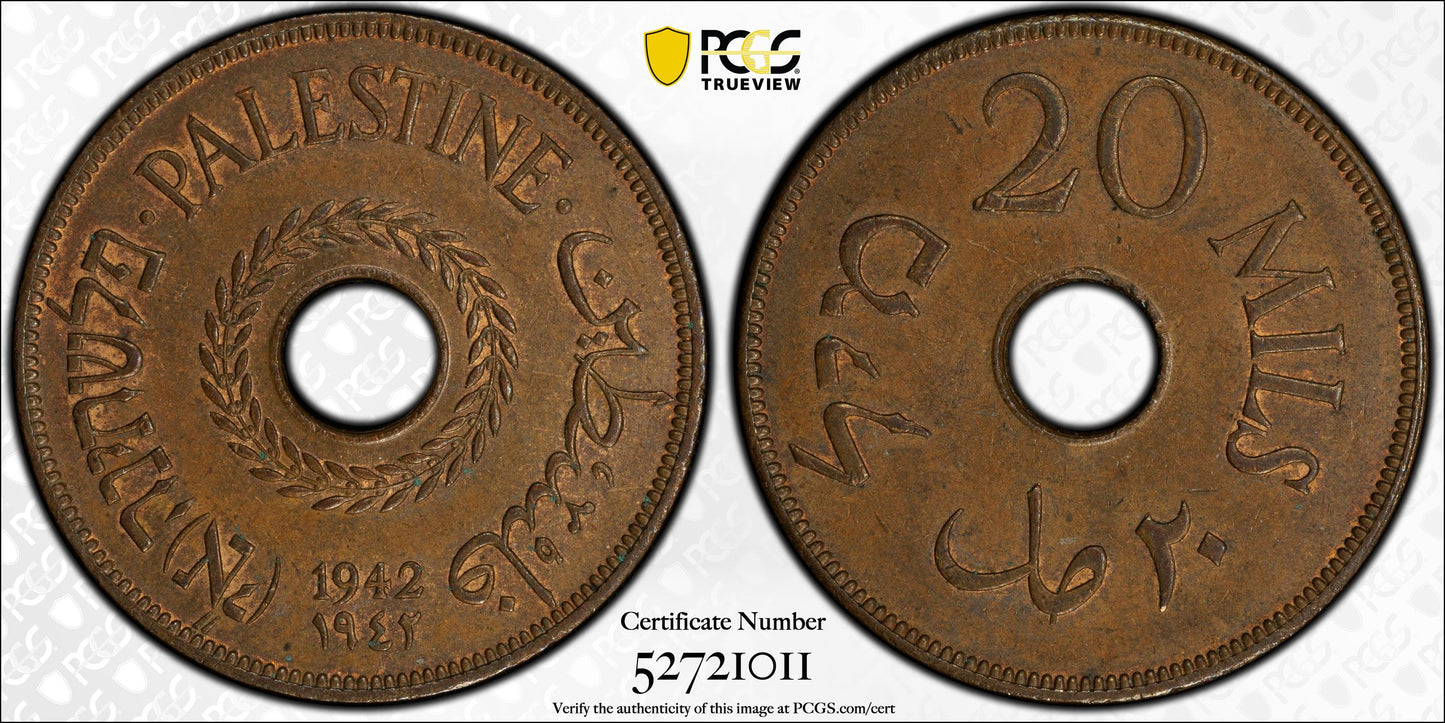 1942 Palestine 20M Mils PCGS MS62BN