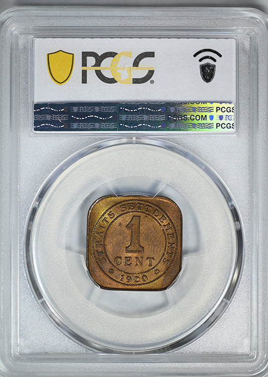 1920 Straits Settlements 1C Cent PCGS MS63RB - TONED!