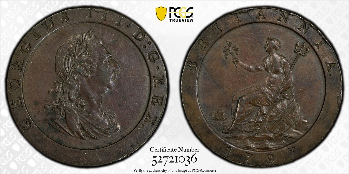 1797 Great Britain 1D Penny PCGS AU55 S-3777 10 Leaves