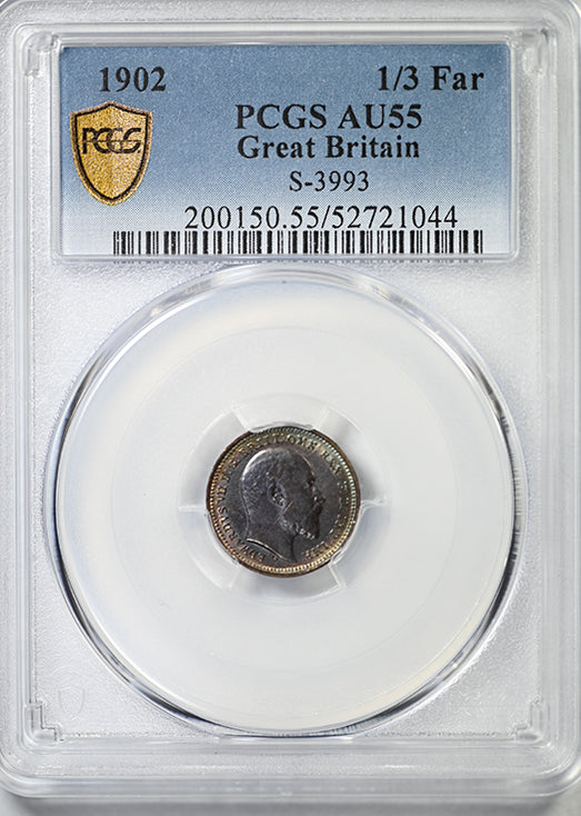 1902 Great Britain 1/3 Farthing PCGS AU55 S-3993 - TONED!