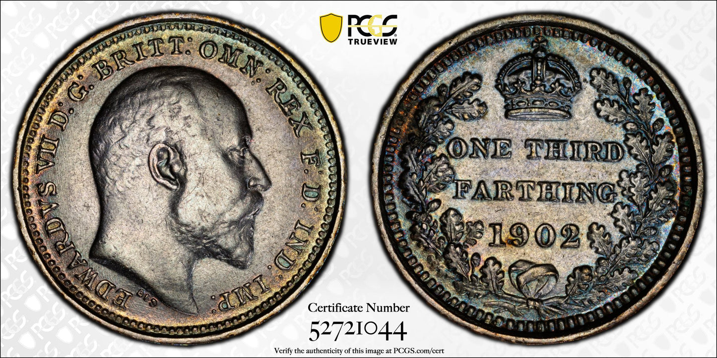 1902 Great Britain 1/3 Farthing PCGS AU55 S-3993 - TONED!